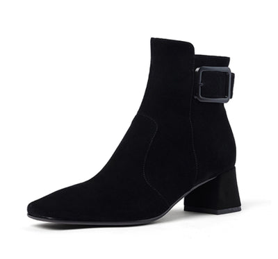 Botas Tobilleras de Tacón Grueso con Hebilla de Cuero Estilo Retro - Image 13