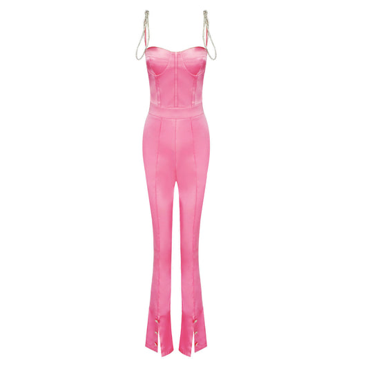 Jumpsuit Cuello Alto Diamante en Colores Sólidos - Image 5