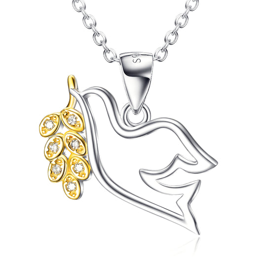 Collar con Colgante de Paloma de la Paz Bañado en Oro con Micro Incrustaciones para Mujer