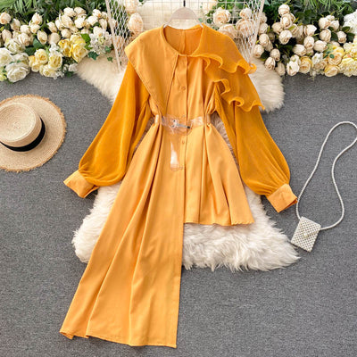 Camisa de Solapa Temperamento con Volantes y Dobladillo Irregular