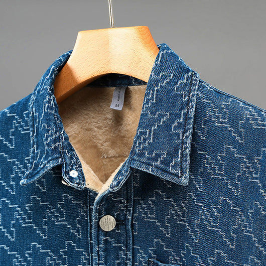 Camisa de Mezclilla Casual con Forro Polar y Estampado Floral - Image 5