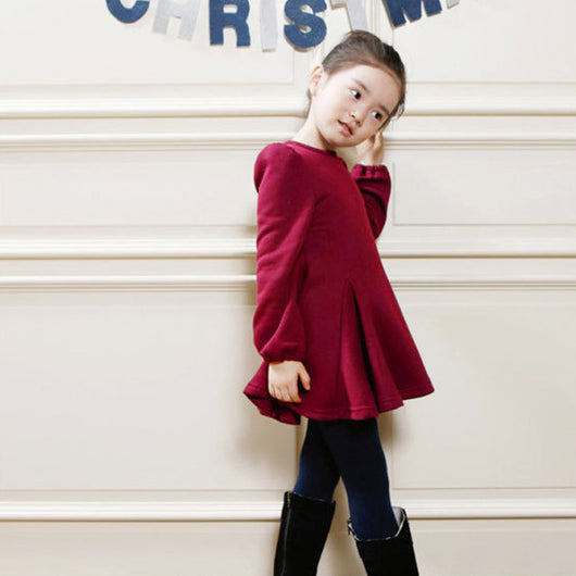 Vestido Infantil de Terciopelo Grueso con Volantes para Otoño e Invierno
