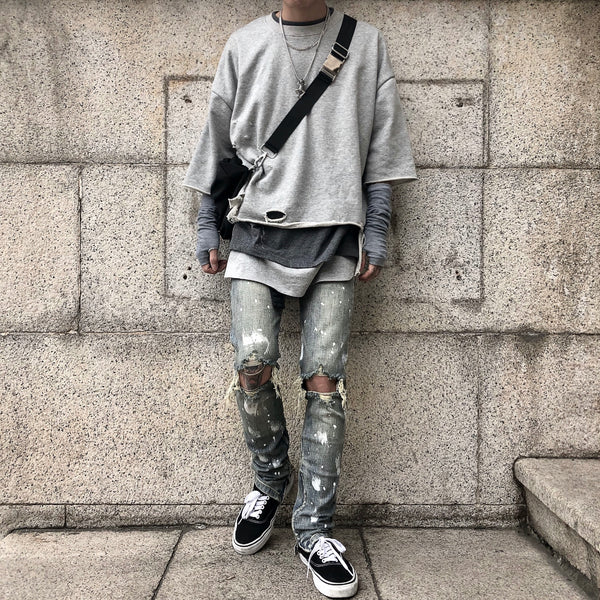 Jeans para Hombre con Diseño Splash y Desgarre Artístico