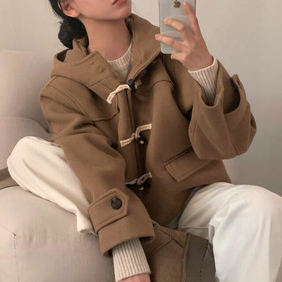 Abrigo de Lana Corto con Capucha y Manga Larga para Mujer - Image 16