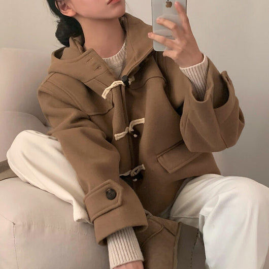 Abrigo de Lana Corto con Capucha y Manga Larga para Mujer - Image 16