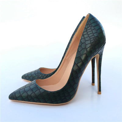 Tacones Altos con Patrón de Piedra Verde Oscuro - Image 3