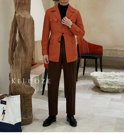 Blazer Casual Slim Fit con Cintura Ajustable Estilo Retro para Hombre - Image 18