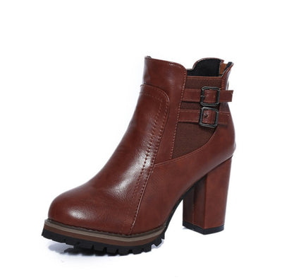 Botas Retro Británicas de Tacón Alto con Hebilla y Elástico para Mujer - Image 7