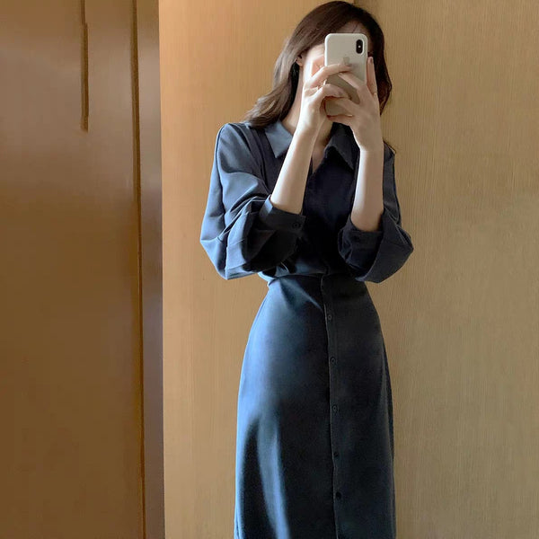 Vestido Camisero Retro con Cintura Ajustada para Mujer