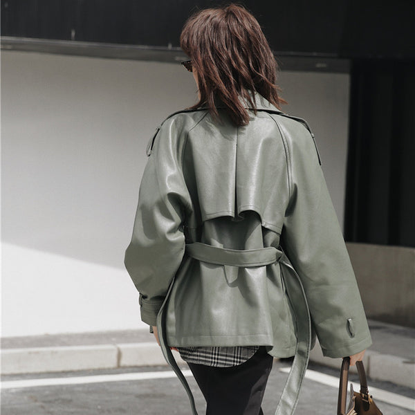 Chaqueta de Cuero PU Harajuku con Encaje y Solapa Suelta