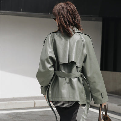 Chaqueta de Cuero PU Harajuku con Encaje y Solapa Suelta - Image 2