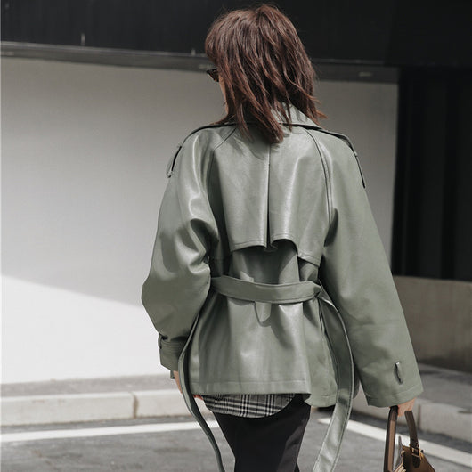 Chaqueta de Cuero PU Harajuku con Encaje y Solapa Suelta - Image 2