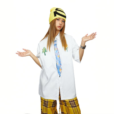 Camisa Suelta Unisex con Diseño de Corbata Pintada a Mano - Marca de Moda Japonesa - Image 9
