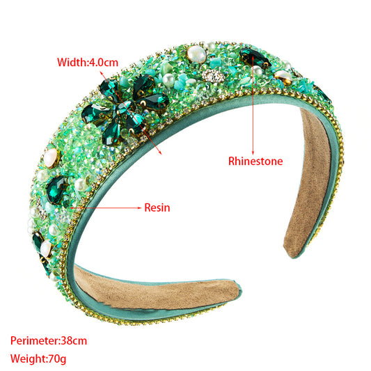 Diadema Ancha de Tela con Flores de Resina y Brillantes - Image 2