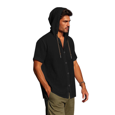 Camisa Suelta con Capucha y Manga Corta para Hombre - Image 32