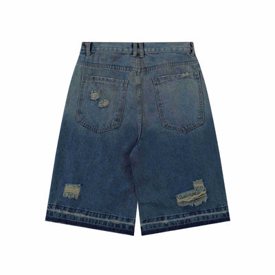 Shorts Vaquero Recto Desgastado con Roturas Retro para Hombre - Image 12