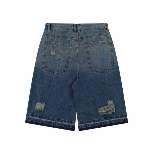 Shorts Vaquero Recto Desgastado con Roturas Retro para Hombre - Image 12