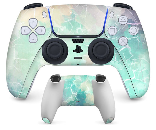 PS5 controller with a pastel marble sticker, showing the front and back views for anti-scratch protection. - Image 29