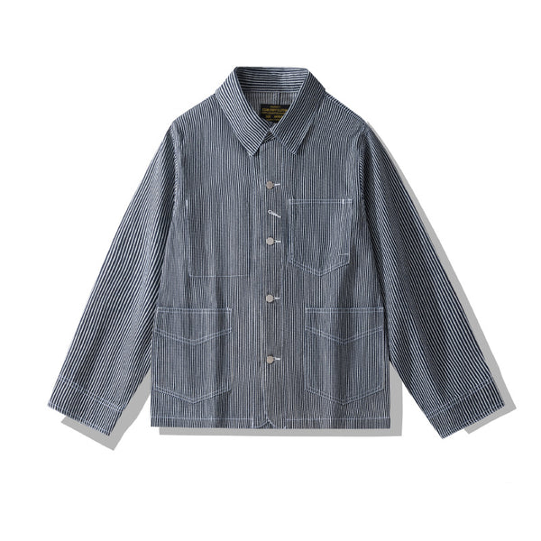 Chaqueta Motociclista Denim a Rayas con Múltiples Bolsillos