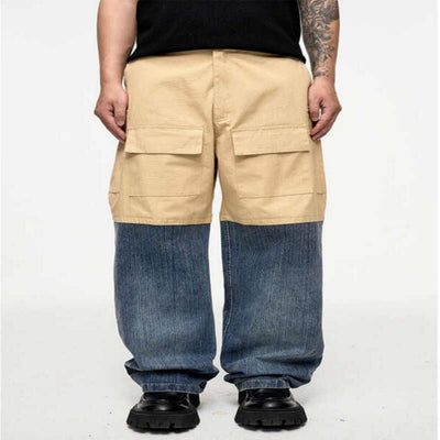 Pantalón Denim Holgado de Contraste con Costuras Multi-Bolsillo Estilo Retro - Image 2
