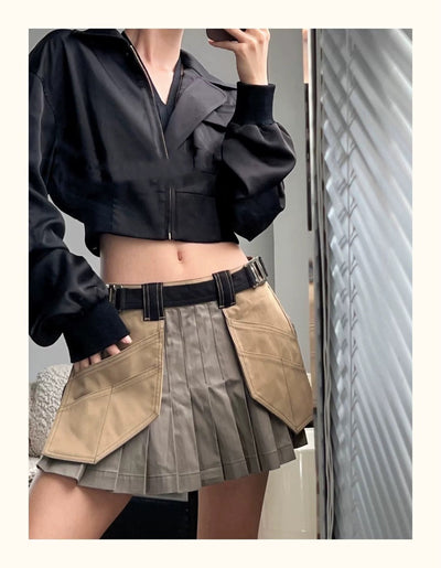 Falda Plisada Talle Bajo Estilo Militar Verde Oliva - Image 6