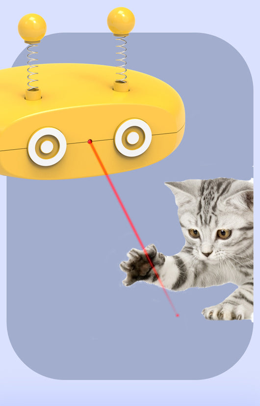 Light gray electric robot cat toy with two spring antennae, circular details, and a red indicator light. - Image 13