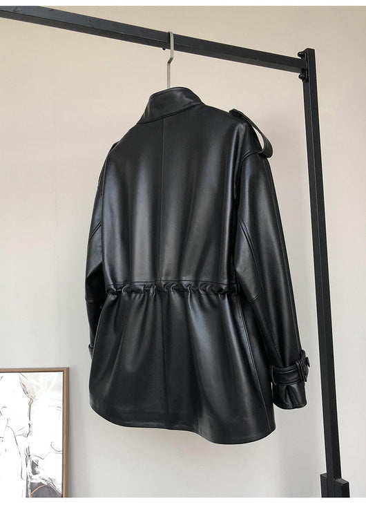 Abrigo Trench de Cuero Gamuza con Cintura Ajustada - Image 13