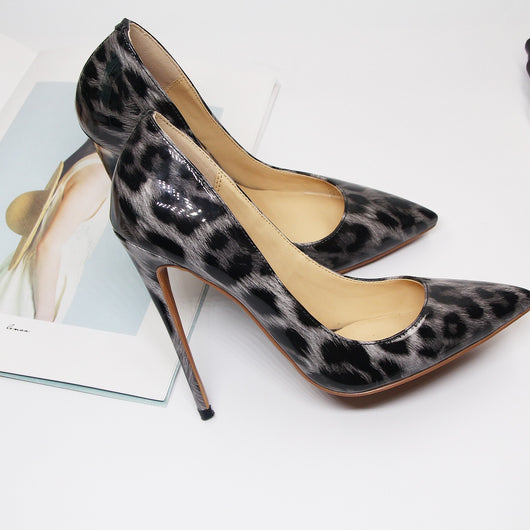 Zapatos de Tacón Alto Punta Afilada con Textura Animal para Mujer
