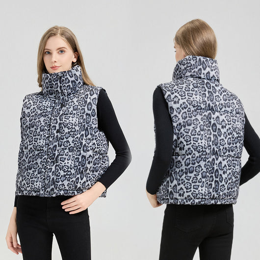 Chaleco de Algodón Estampado Leopardo con Cuello Mao - Image 4