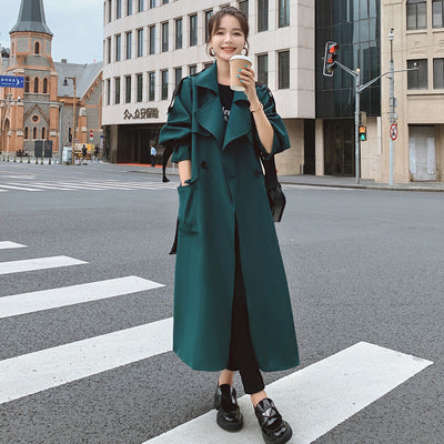 Cortaviento Elegante de Solapa Ancha para Mujer Largo hasta la Rodilla - Image 7