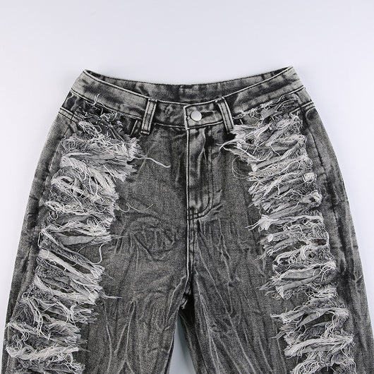 Jeans Tie-Dye Gris para Mujer con Borde Crudo - Image 19