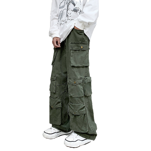 Pantalones Overol Hombre Tendencia Bolsillos Múltiples Pierna Ancha - Image 2