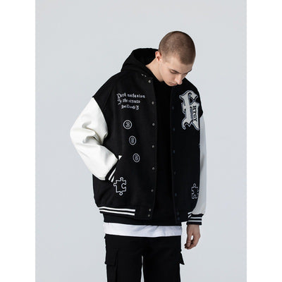 Chaqueta Universitaria Hip Hop con Mangas de Cuero y Bordados - Image 12