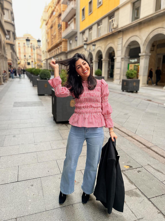 Blusa Ajustada con Pliegues y Estampado Cuadros para Mujer - Image 22