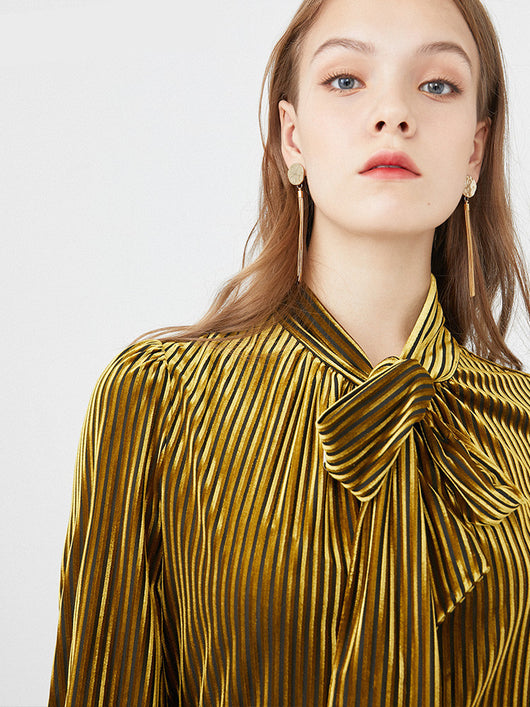 Blusa Tejida de Terciopelo Elástico con Encaje a Rayas - Image 10