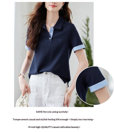 Blusa Estilo Americano Hombros Descubiertos Falsa Dos Piezas Manga Corta - Image 12