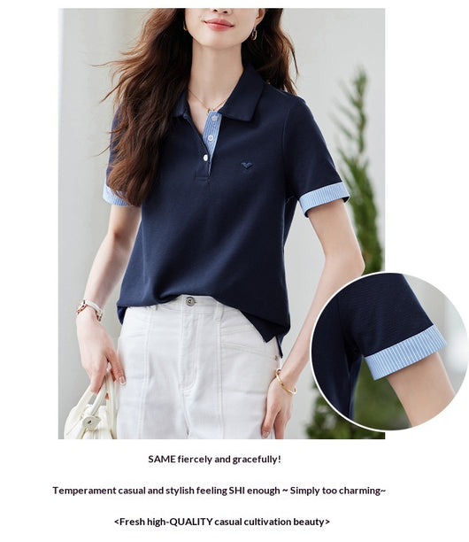 Blusa Estilo Americano Hombros Descubiertos Falsa Dos Piezas Manga Corta - Image 12