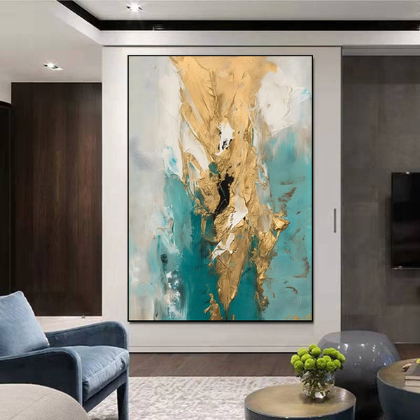 Cuadro Abstracto Moderno con Detalles Dorados - Lienzo Artesanal para Decoración del Hogar