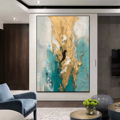 Cuadro Abstracto Moderno con Detalles Dorados - Lienzo Artesanal para Decoración del Hogar