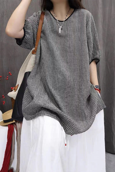 Camisa Cuadros Oversize Artística de Manga Tres Cuartos Estilo Vintage - Image 15