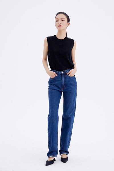 Jeans Rectos Azul Oscuro para Mujer - Estilo Simple y Versátil - Image 9