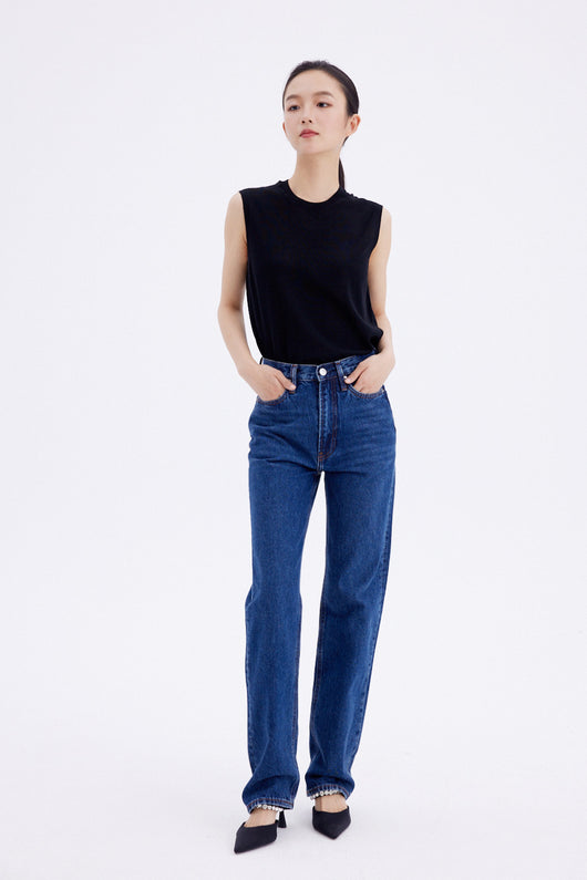 Jeans Rectos Azul Oscuro para Mujer - Estilo Simple y Versátil - Image 9