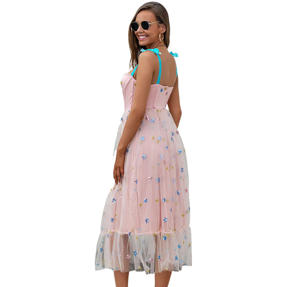 Vestido de Malla Blue Star con Bordado de Lentejuelas