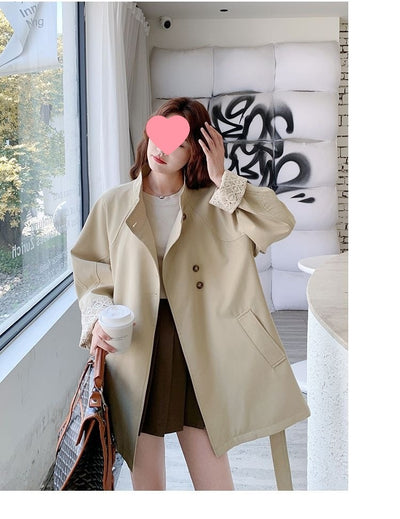 Cortavientos Khaki Cuello Mao para Mujer - Estilo Británico Otoño - Image 17