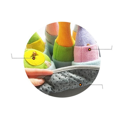Colorful plush bowling set for pets with six pins and one ball on an orange mat, designed as an olfactory puzzle toy. - Image 11