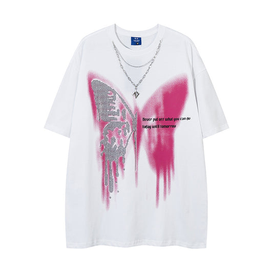 Playera para Hombre con Estampado de Mariposa y Cristales Brillantes