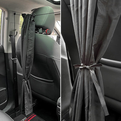 Black Chunya spinning car privacy partition curtain installed between front and rear seats for sun protection. - Image 4