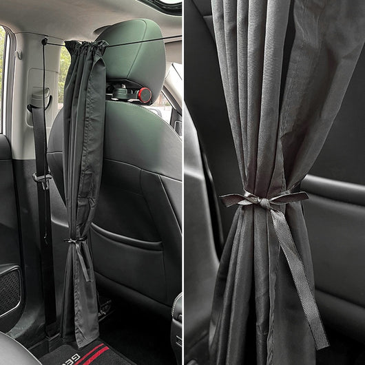 Black Chunya spinning car privacy partition curtain installed between front and rear seats for sun protection. - Image 4