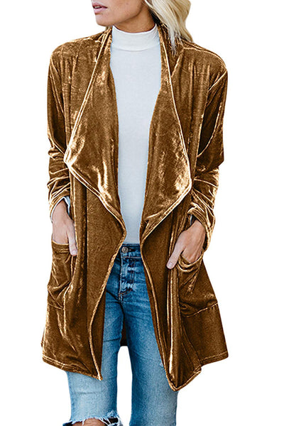 Abrigo Largo de Terciopelo Dorado - Estilo Europeo Casual y Elegante - Image 4