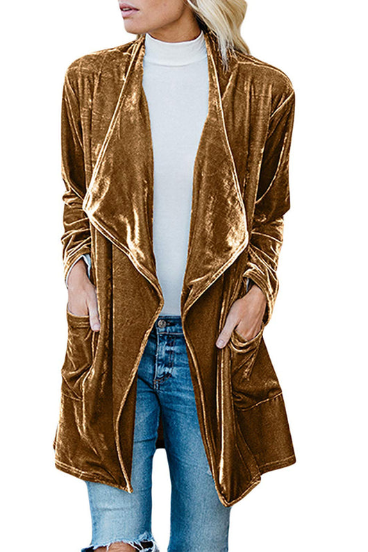 Abrigo Largo de Terciopelo Dorado - Estilo Europeo Casual y Elegante - Image 4